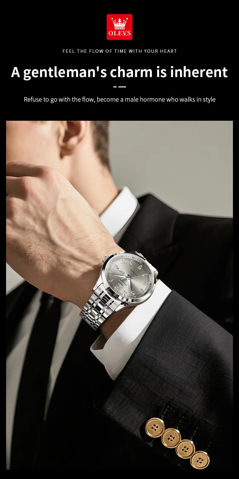 OLEVS Original Men's Fully Automatic Mechanical Watch Stainless Steel Calendar Week Men's Luminous Waterproof Business Watch
