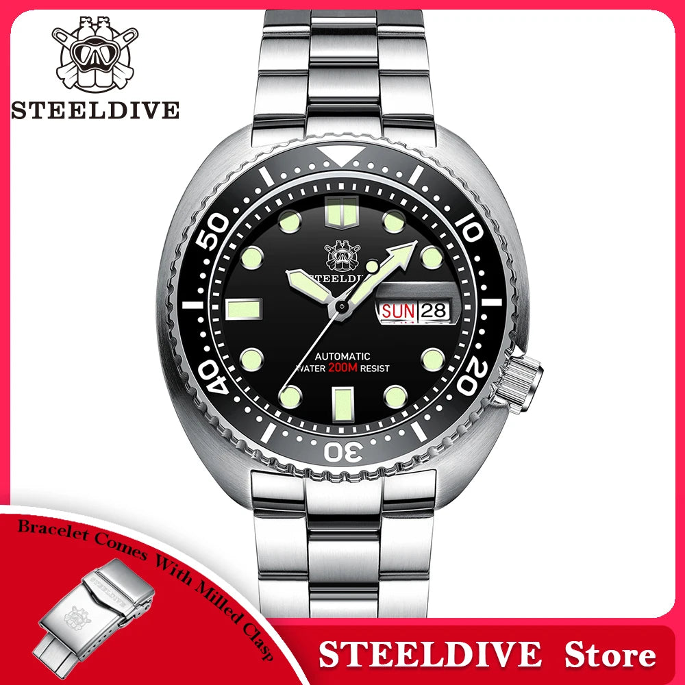 STEELDIVE Brand Classic Design SD1972 45mm Case Ceramic Bezel Sapphire Glass NH36 Automatic Movement Day and Date Sports Watches