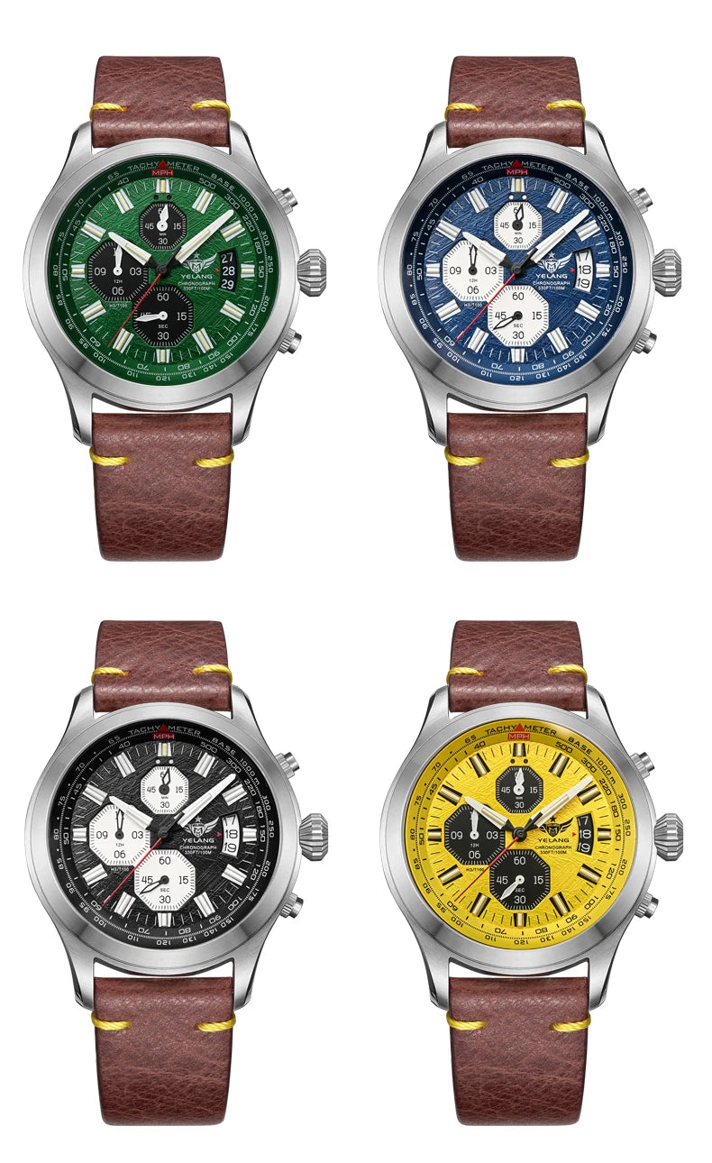Zegarek kwarcowy męski YELANG V1029S 42mm, mechanizm Japan OS10, luminescencja T100, wodoodporność 100M, sportowy styl militarny, szafir