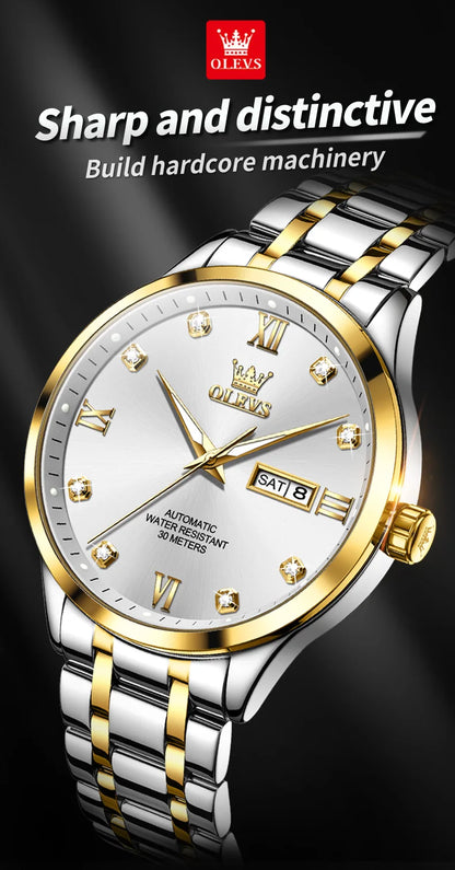 OLEVS 9946 Brand Original Man Watch Dual Calendar Diamond Scale Luxury Automatic Mechanical Watch for Men Business Wristwatches