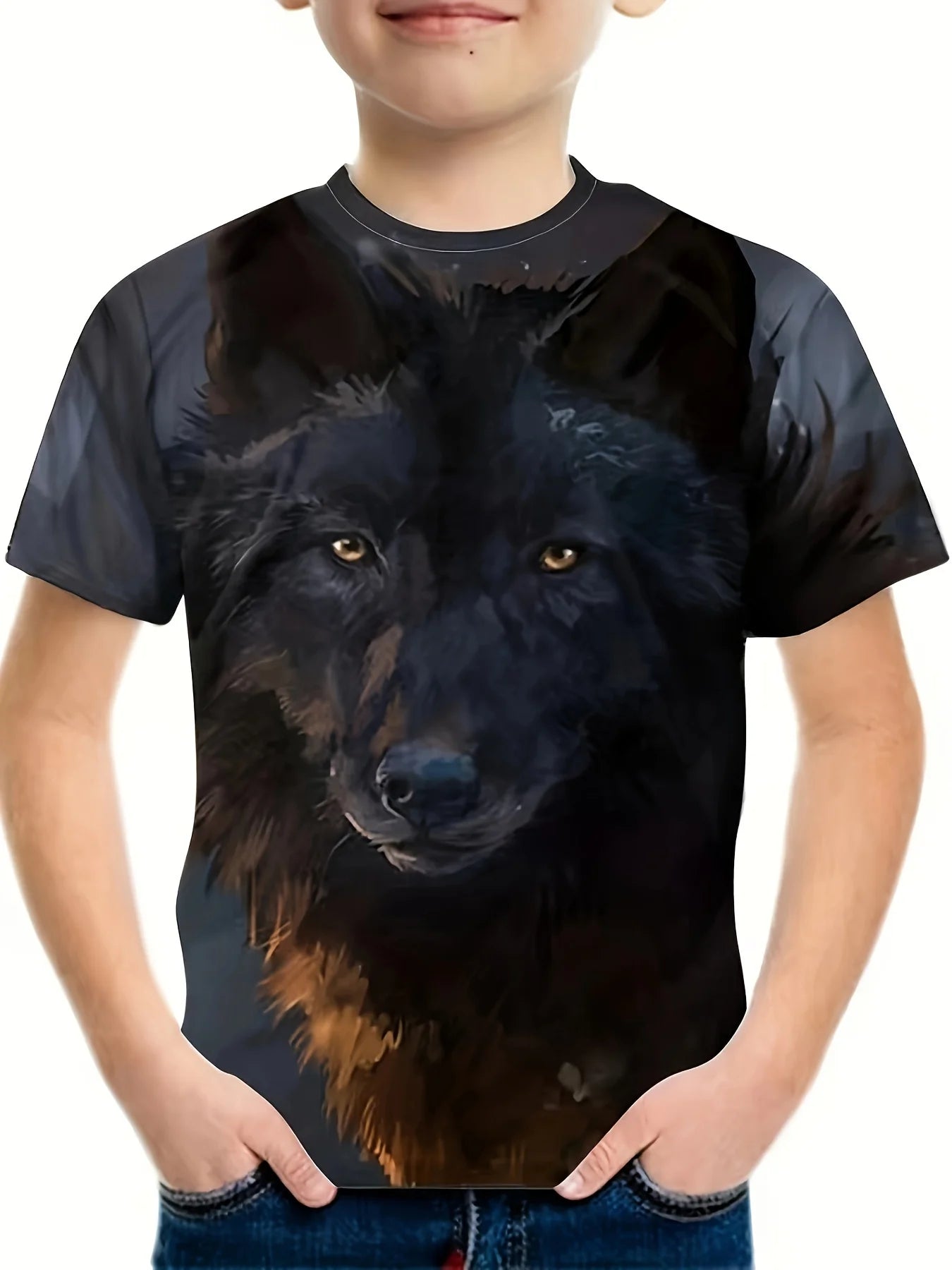 Children's Clothing Boys Tshirt Short Sleeve Cool 3D Wolf Print Kids Summer Clothes Stylish Streetwear Round Neck Girl Clothes﻿