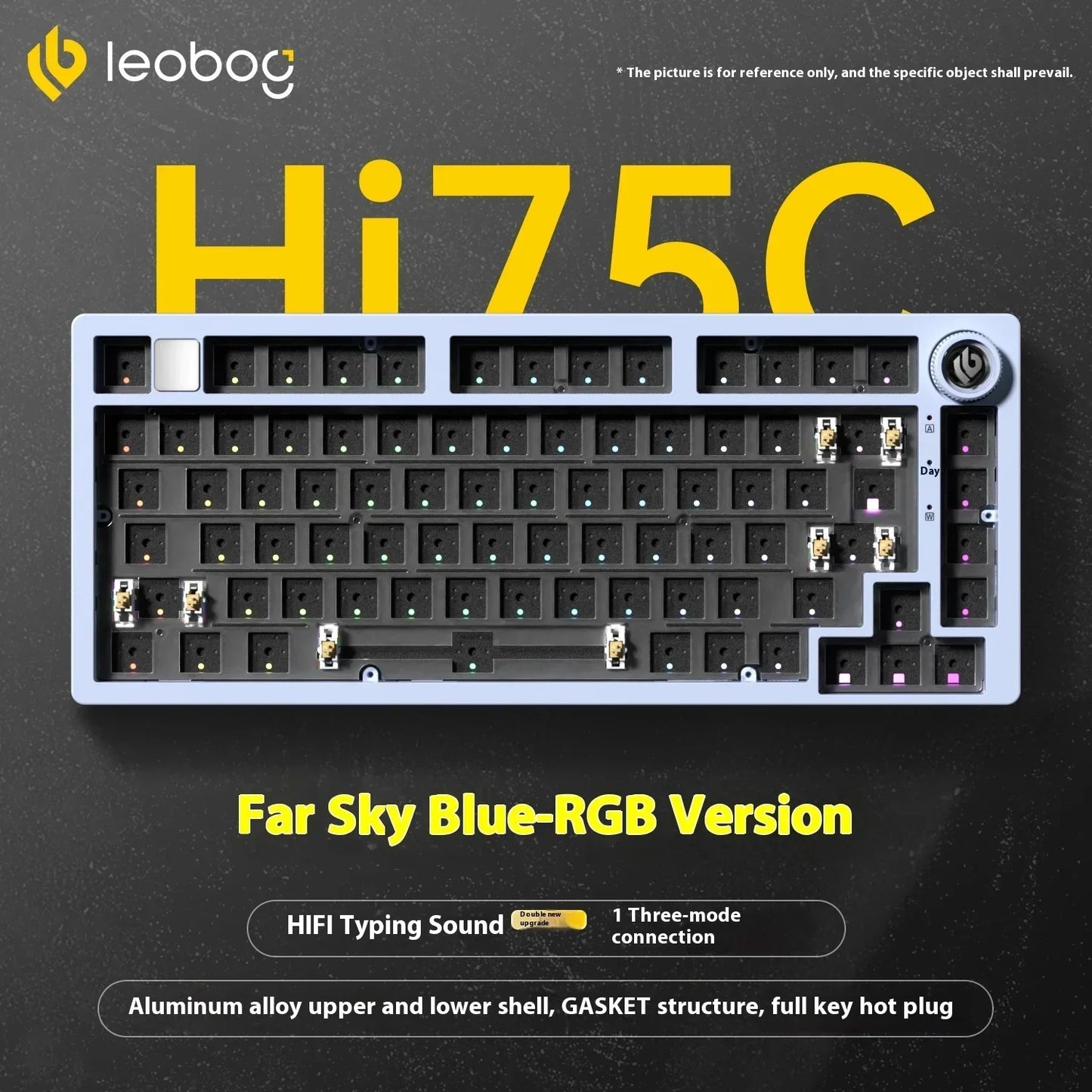 Kit de Teclado Mecânico LEOBOG Hi75C 3 Modos/Com Fio Hot-Swap com Botão Rotativo RGB, Liga de Alumínio, Montagem Gasket, Kit de Teclado Hi75C Personalizado para PC, Presente