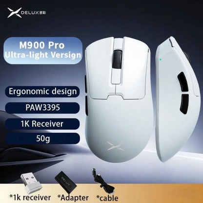 Delux M900PRO ultralet version trådløs gamingmus ergonomisk 1K/8K polling rate 50g PAW3395 til højre stor hånd PC-gamer