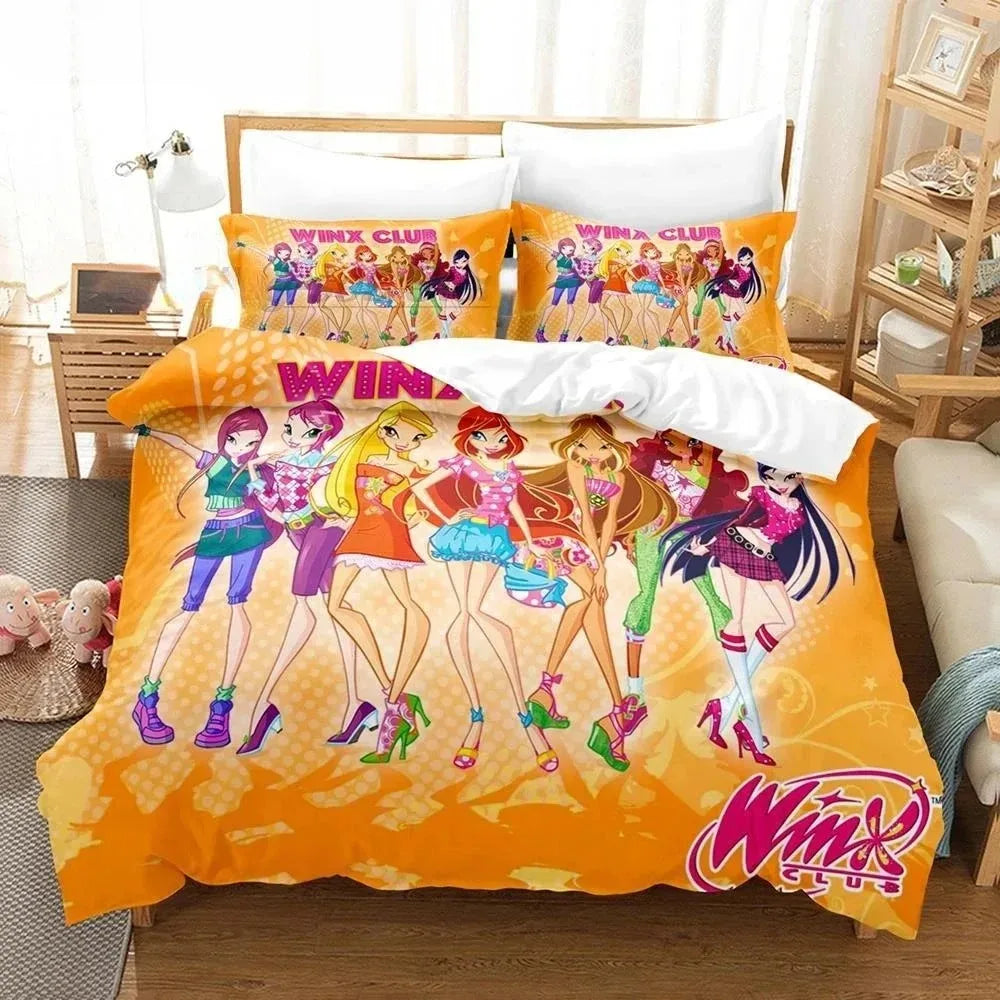 Anime W-Winx Clubs Duvet Cover Pillowcase Bedding Set Adult Boys Girls Bedroom Decoration Children Gift Single Double Large Size