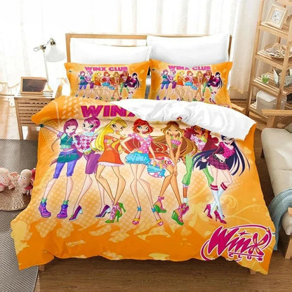 Anime W-Winx Clubs Duvet Cover Pillowcase Bedding Set Adult Boys Girls Bedroom Decoration Children Gift Single Double Large Size