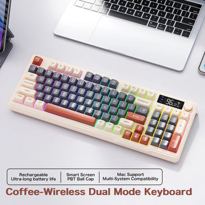 M96 Bluetooth-Tastatur Kabellose FREEWOLF Bildschirm-Gaming-Tastatur, elektronischer Bildschirm, Multi-Device-Verbindung, ergonomisches Gaming