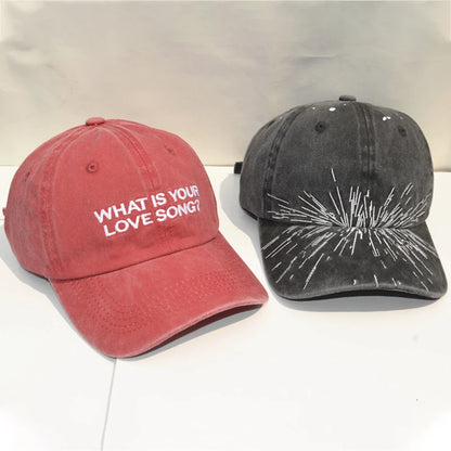 Kpop "What Is Your Love Song" Same Knitted Embroidery Caps,Tour Concert Cap Outdoor Retro Washed Baseball Caps for Women Men