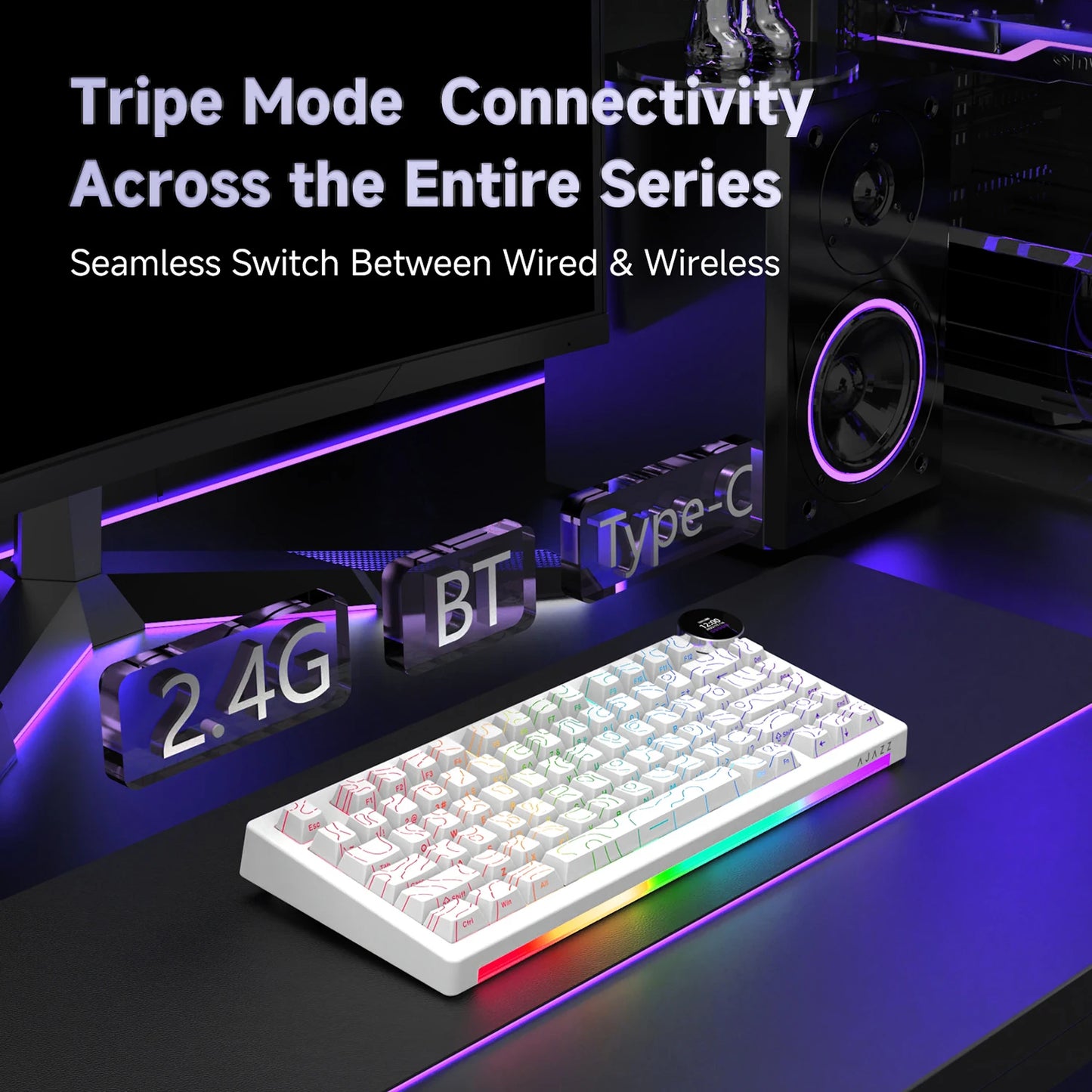 AJAZZ AK820 V2 / AK820 V2 Pro Gaming Mechanical Keyboard 75% ABS 82 Keys 10000mAh Wireless Tri-mode Gamer Keyboard for Laptop PC