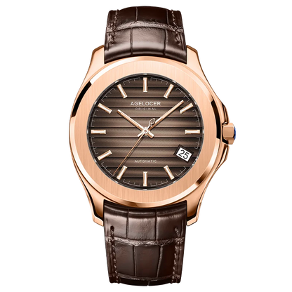 AGELOCER Original Baikal Watch Men's Luxury Gold Watch Big Calendar Business Automatic Mechanical Watch Birthday Gift for Men