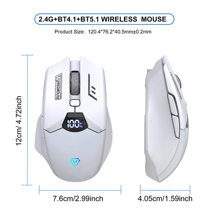 Rato Bluetooth Sem Fios de Modo Duplo com Ecrã Inteligente, Carregamento Silencioso, para Escritório, Gaming e Tablet, Portátil e Universal