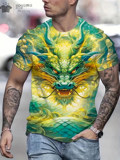 Animal Dragon 3D Print Sport Quick-dry Breathable Men TShirt Outdoor Street Harajuku Run Fitness Short Sleeve Clothes Top Summer