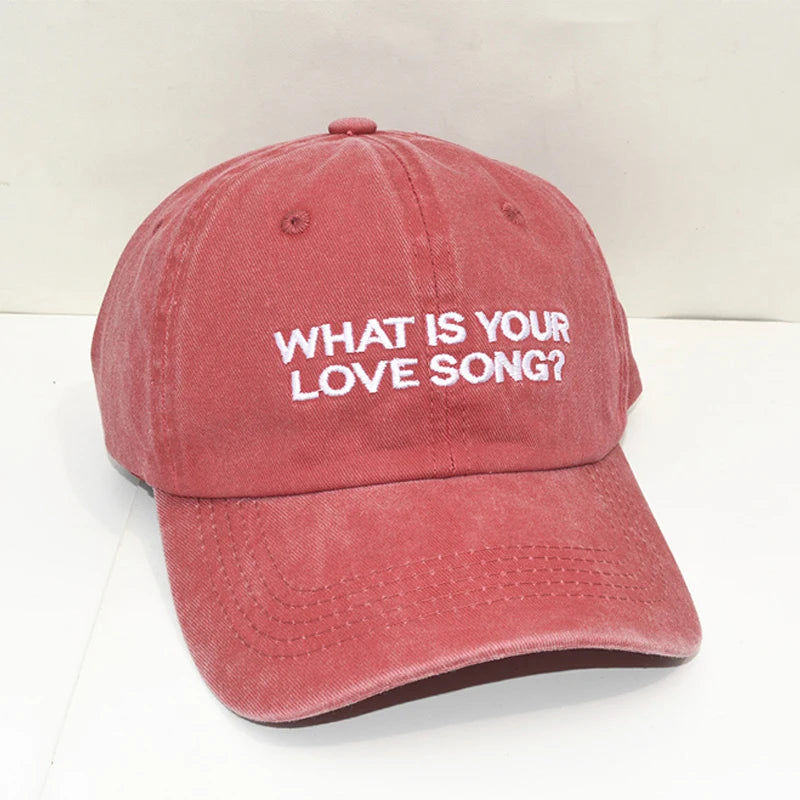 Kpop "What Is Your Love Song" Same Knitted Embroidery Caps,Tour Concert Cap Outdoor Retro Washed Baseball Caps for Women Men