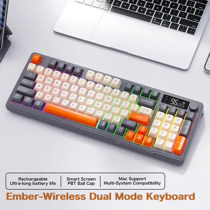 M96 Bluetooth-Tastatur Kabellose FREEWOLF Bildschirm-Gaming-Tastatur, elektronischer Bildschirm, Multi-Device-Verbindung, ergonomisches Gaming