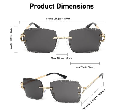 Fashion Rimless Square Sunglasses Vintage Diamond Brand Design Cut Lens Sun Glasses Men Women Metal Frame Luxury Eyewear