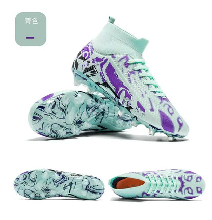Unisex Teen Low Top Football Shoes Lightweight Elastic Sole Anti Slip Short Spikes Lawn Field Match Training Sneakers