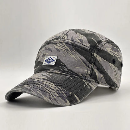 Baseballkappe im Workwear-Stil mit Camouflage-Muster und kurzer Krempe für Damen und Herren, trendige Unisex-Outdoor-Sonnenkappe