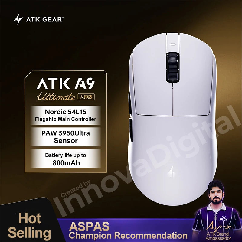 Mouse da gaming wireless ATK Dragonfly A9 Ultimate A9 Air PAW3950 ultraleggero ergonomico per e-sport FPS Gamer CSGO A9 Ultra