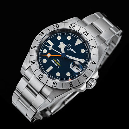 SEESTERN GMT Retro Watch for Men NH34 Automatic Movement Mechanical Wristwatches Sapphire Crystal Fine-tuning Pull Button S436
