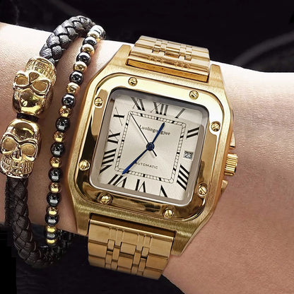 High-End Business Series Men's Watches, Fully Automatic Mechanical Watches, Skeleton Design, Butterfly Clasp Stainless Steel Strap, High-End Luxury Small Square Men's Watches, Fashionable Business Casual Multifunctional Men's
