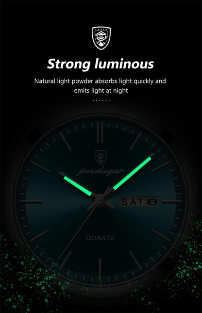 POEDAGAR Luxury Quartz Man Wristwatch Sport Men Watches Waterproof Luminous Date Week Stainless Steel Men's Watch Male Reloj