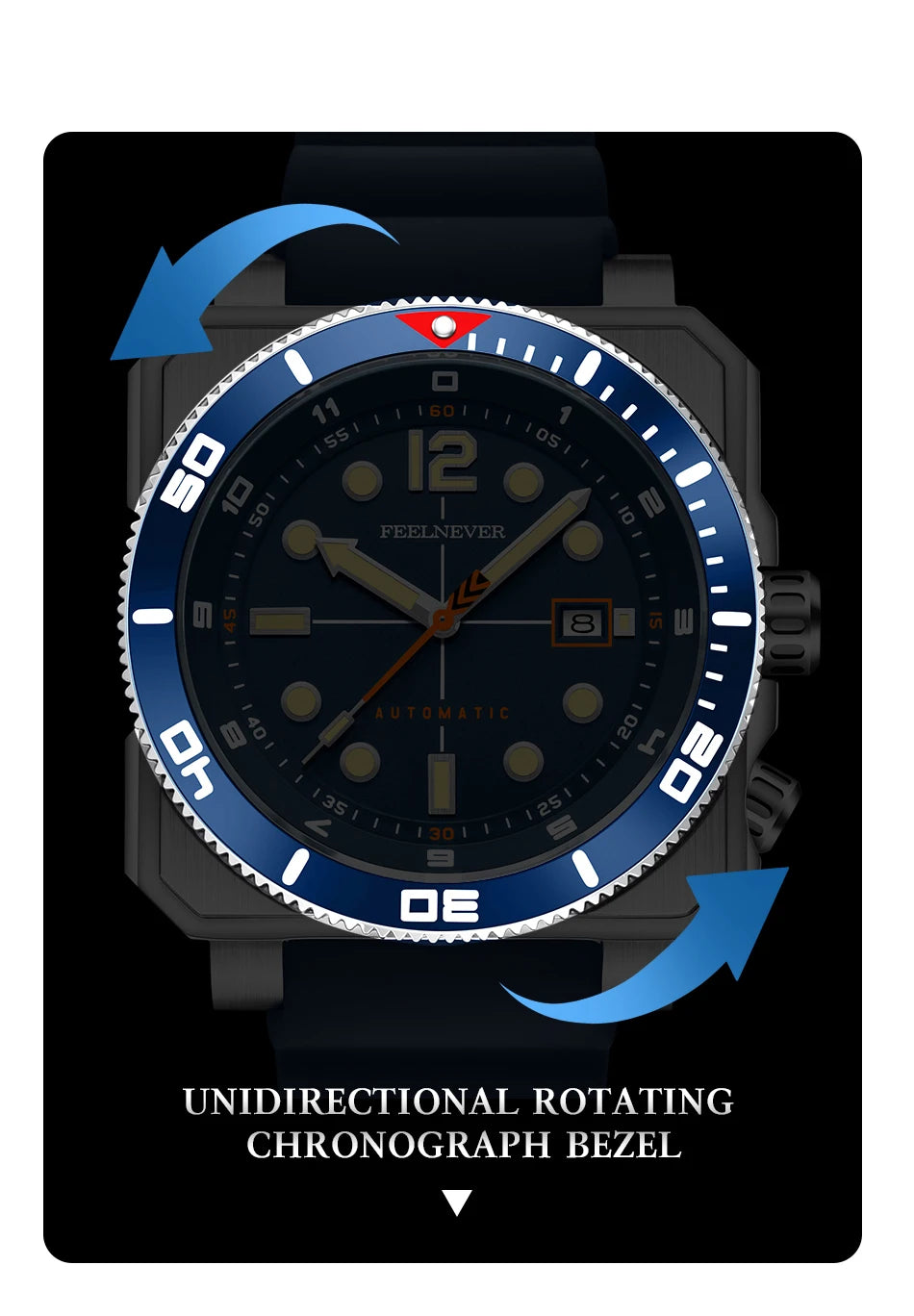 Reloj de buceo automático para hombre FeelNever 8215 con movimiento automático, superluminoso, acero 316, cristal de zafiro, reloj mecánico deportivo masculino
