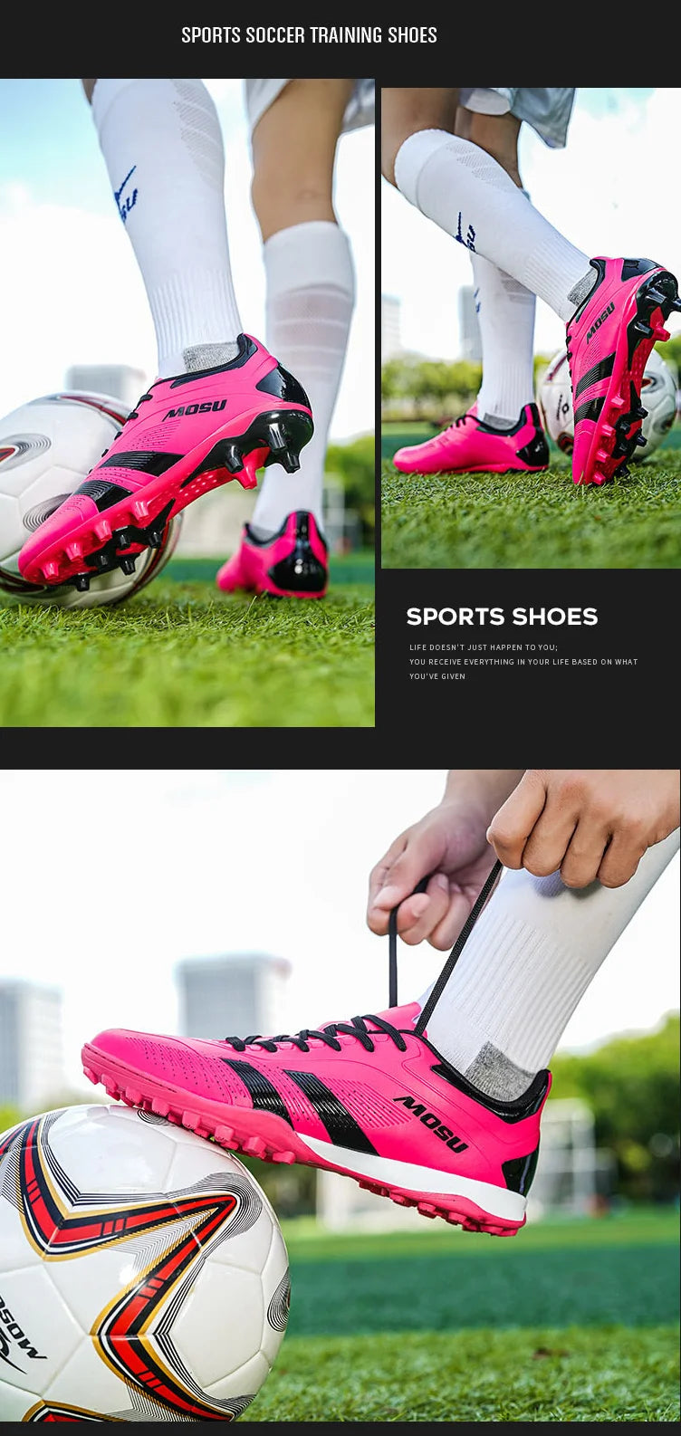 Nuevas zapatillas de fútbol para hombre y mujer, calzado deportivo para interior y exterior con tacos largos y tacos fragmentados para entrenamiento de fútbol en césped sintético