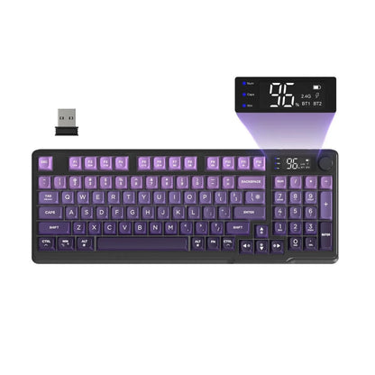 FREEWOLF M96 Wireless Keyboard Knob Control BT/2.4g/Wired, RGB LED Backlight Display, PBT Keycap, 3000mA Battery for PC/Laptop