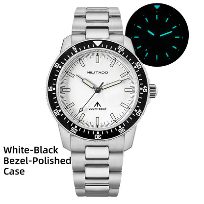MILITADO ML25 Quartz Dive Watch VH31 Sweep Second Sapphire Crystal 200M Waterproof BGW9 Lume Ceramic Bezel Men Watch