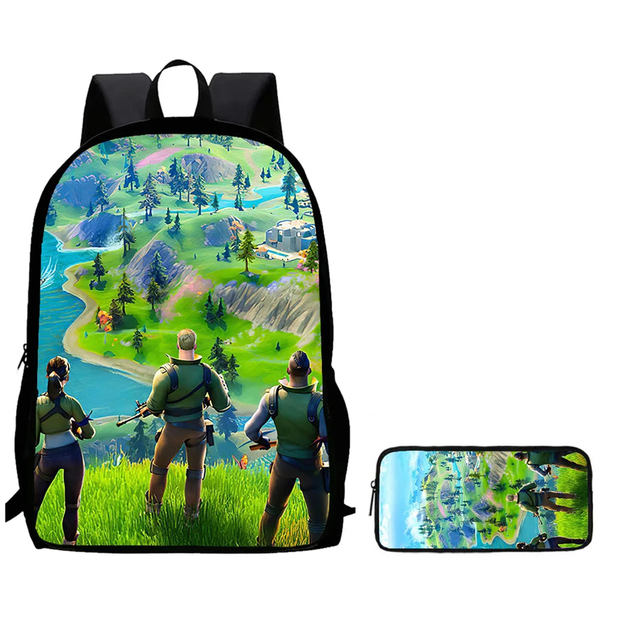 Conjunto de Mochila Infantil Fortnite de 2 Peças com Estojo, Leve e Resistente, Saco Escolar para Rapazes e Raparigas dos 6 aos 9 Anos, Material Escolar Diário