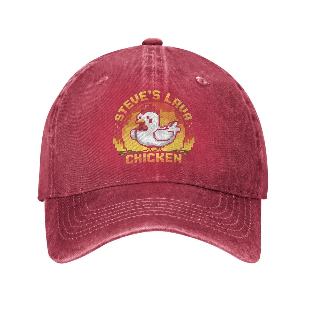 Unisex Chicken Jockey Lava Chicken Print Steves Hat Fashion Distressed Washed Baseball Cap Adjustable
