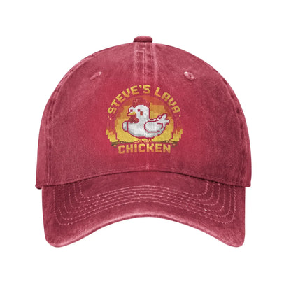 Unisex Chicken Jockey Lava Chicken Print Steves Hat Fashion Distressed Washed Baseball Cap Adjustable