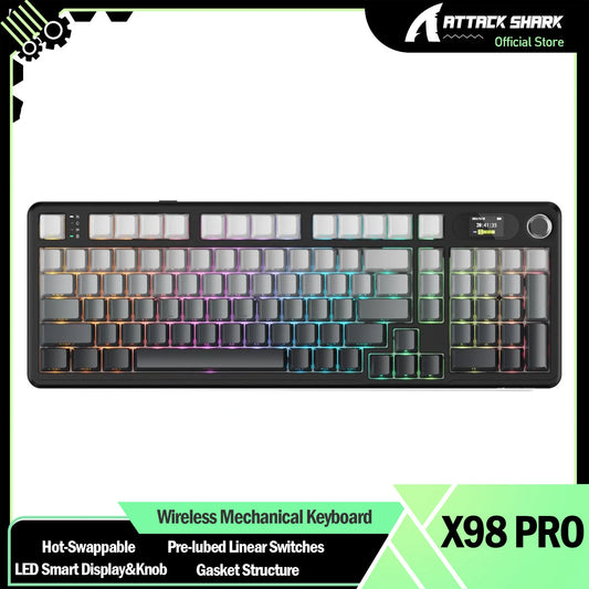 ATTACK SHARK X98 RGB Wireless Mechanical Keyboard, LED Smart Display & Knob, Hot Swappable, Pre-lubed Linear Switches