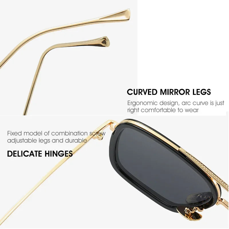 Sun Glasses Fashion Square frame Tony Stark Style Women Sunglasses Men Square Brand Design Sun Glasses Oculos Retro Male Iron