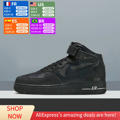 Unisex klasični športni copati Nike Air Force 1 Mid Top, udobna oblazinjenost in trpežna zasnova za vsakdanjo ulično modo DQ7666-001