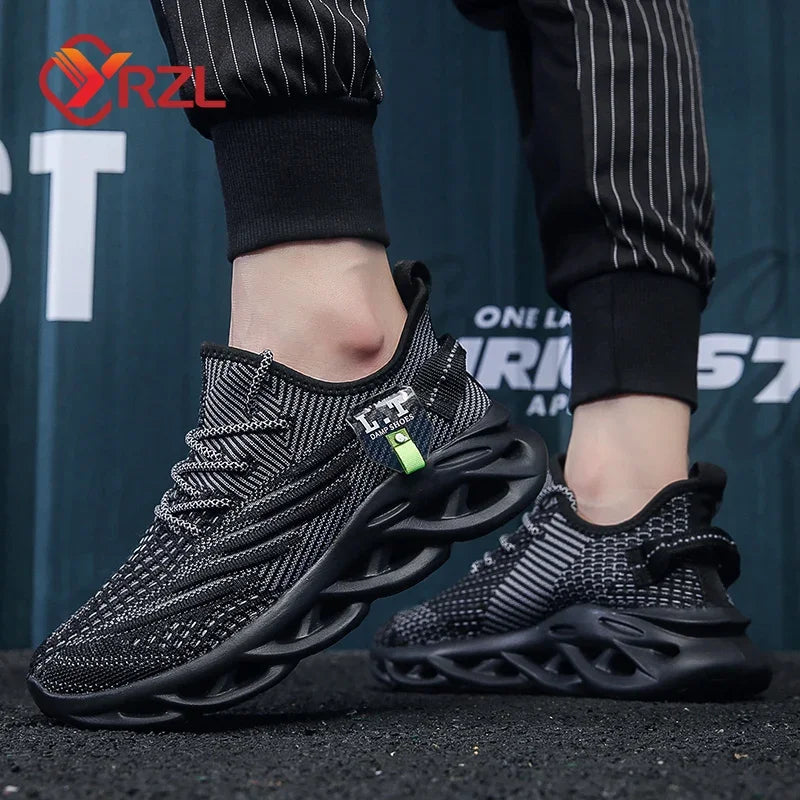 YRZL løbesko til mænd, sorte joggingsko, casual sneakers til udendørs brug, åndbart mesh, let stødabsorbering, sorte tennissko til kvinder