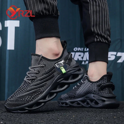YRZL løbesko til mænd, sorte joggingsko, casual sneakers til udendørs brug, åndbart mesh, let stødabsorbering, sorte tennissko til kvinder
