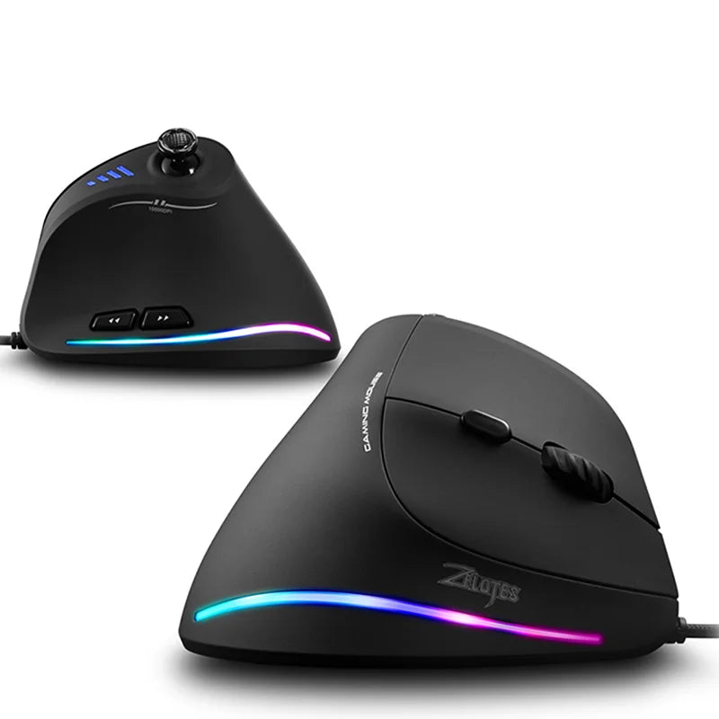 ZELOTES C-18 vertikali pelė, 11 mygtukų optinė pelė, RGB, programuojami vairasvirtės tipo valdikliai, lazerinė žaidimų pelė PC kompiuterių žaidėjams