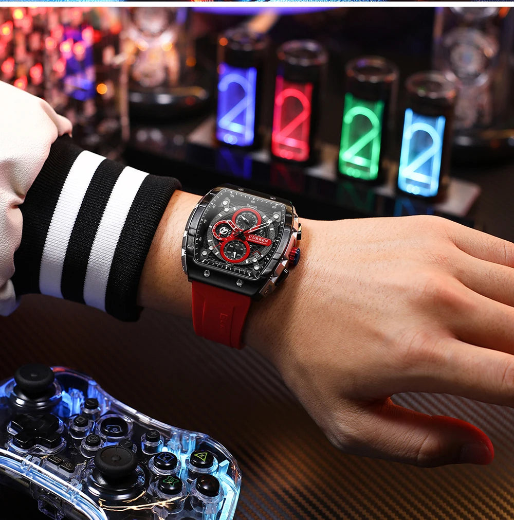 CURREN Fashion men watch brand unique square design luxury quartz sports tape watches men waterproof