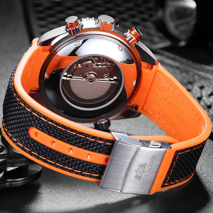 PAULAREIS P Relógio mecânico automático de luxo para homem com corda automática, bracelete em borracha, impermeável, luminoso, com data, relógio de moda masculino