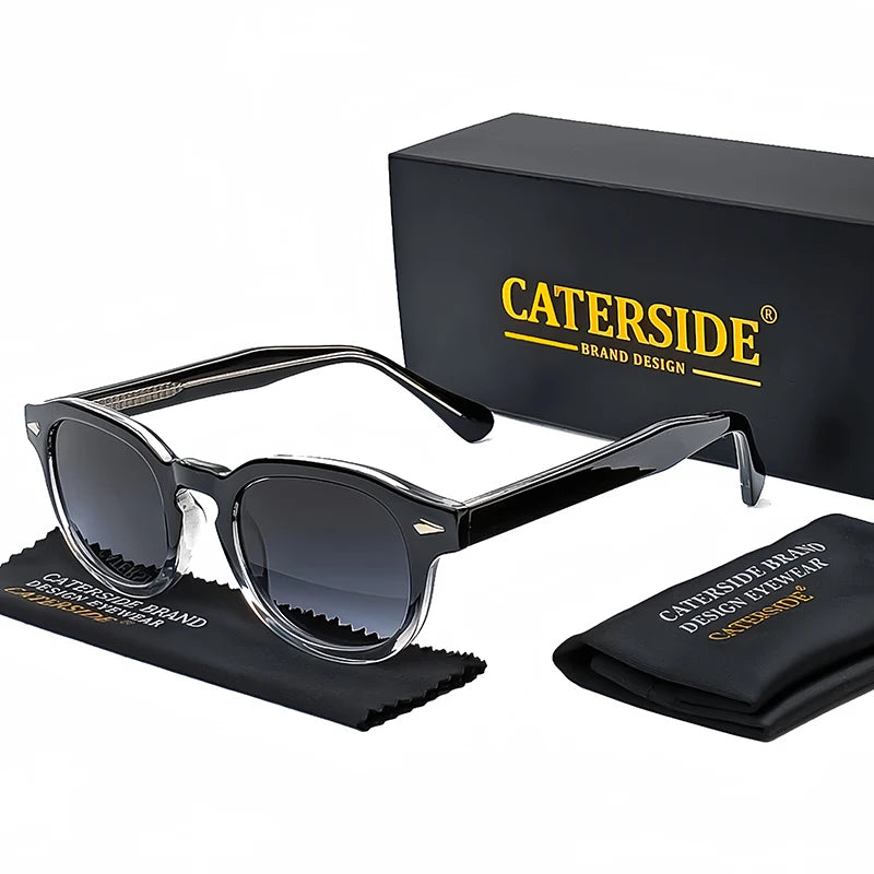 CATERSIDE Retro Round Men Sunglasses Punk Propionic Acid Pin Temple Luxury Sun Glasses Women Sports Leisure Party Eyewear UV400