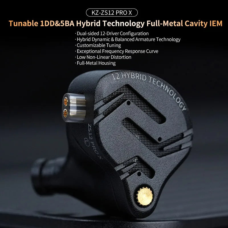 KZ ZS12 PRO X hybrid dynamisk og balanced armature-teknologi IEM-øretelefon, opgraderet HiFi-bas in-ear-hovedtelefon med tuningkabel-headset