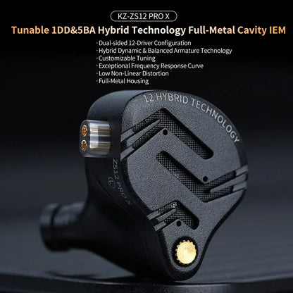 KZ ZS12 PRO X hybrid dynamisk og balanced armature-teknologi IEM-øretelefon, opgraderet HiFi-bas in-ear-hovedtelefon med tuningkabel-headset