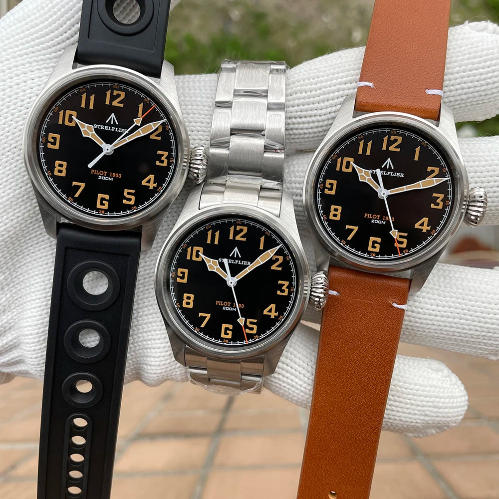 STEELFLIER Official SF740V New Quartz Pilot Series Swiss C3 Luminous 200M Waterproof VH31 Movement Men's Fashion Business Watch