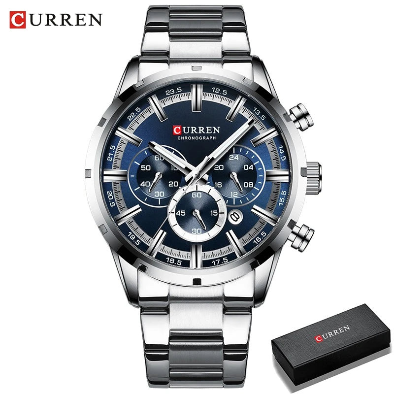 CURREN Top Brand Luxury Military Leather Wrist Watch Casual Sport Watches for Men Blue Man Clock Fashion Chronograph Wristwatch