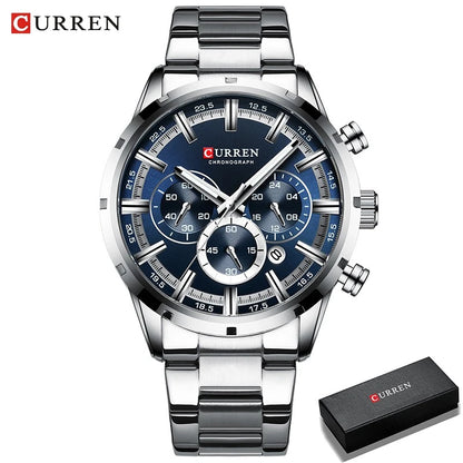 CURREN Top Brand Luxury Military Leather Wrist Watch Casual Sport Watches for Men Blue Man Clock Fashion Chronograph Wristwatch