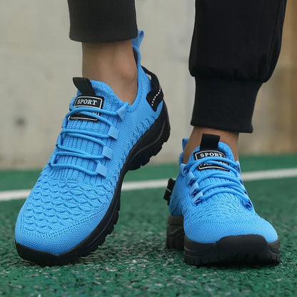 Men's Bright Yellow Outdoor Sneakers Breathable Mesh Construction Shock Absorbing Sports Shoes Stylish Trendy Adventure Footwear