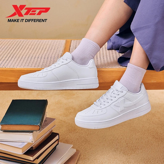 Xtep weiße Sneaker für Damen 2026 Frühling, vielseitige trendige Casual-Sportschuhe für Paare mit dicker Sohle und Höheneffekt, Damenschuhe 874118319851