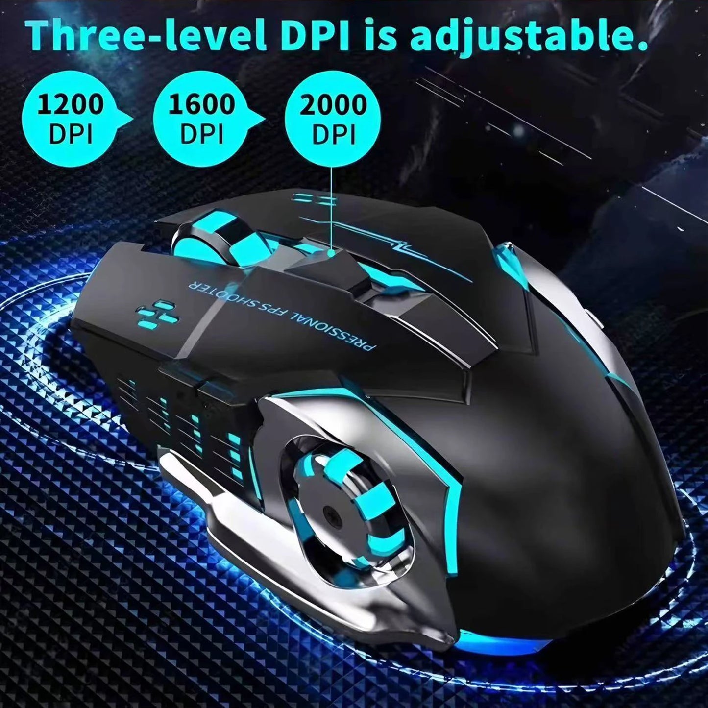 Bluetooth herní myš k počítači, dobíjecí bezdrátová myš USB, mechanická e-sportovní podsvícená myš PC Gamer pro počítač
