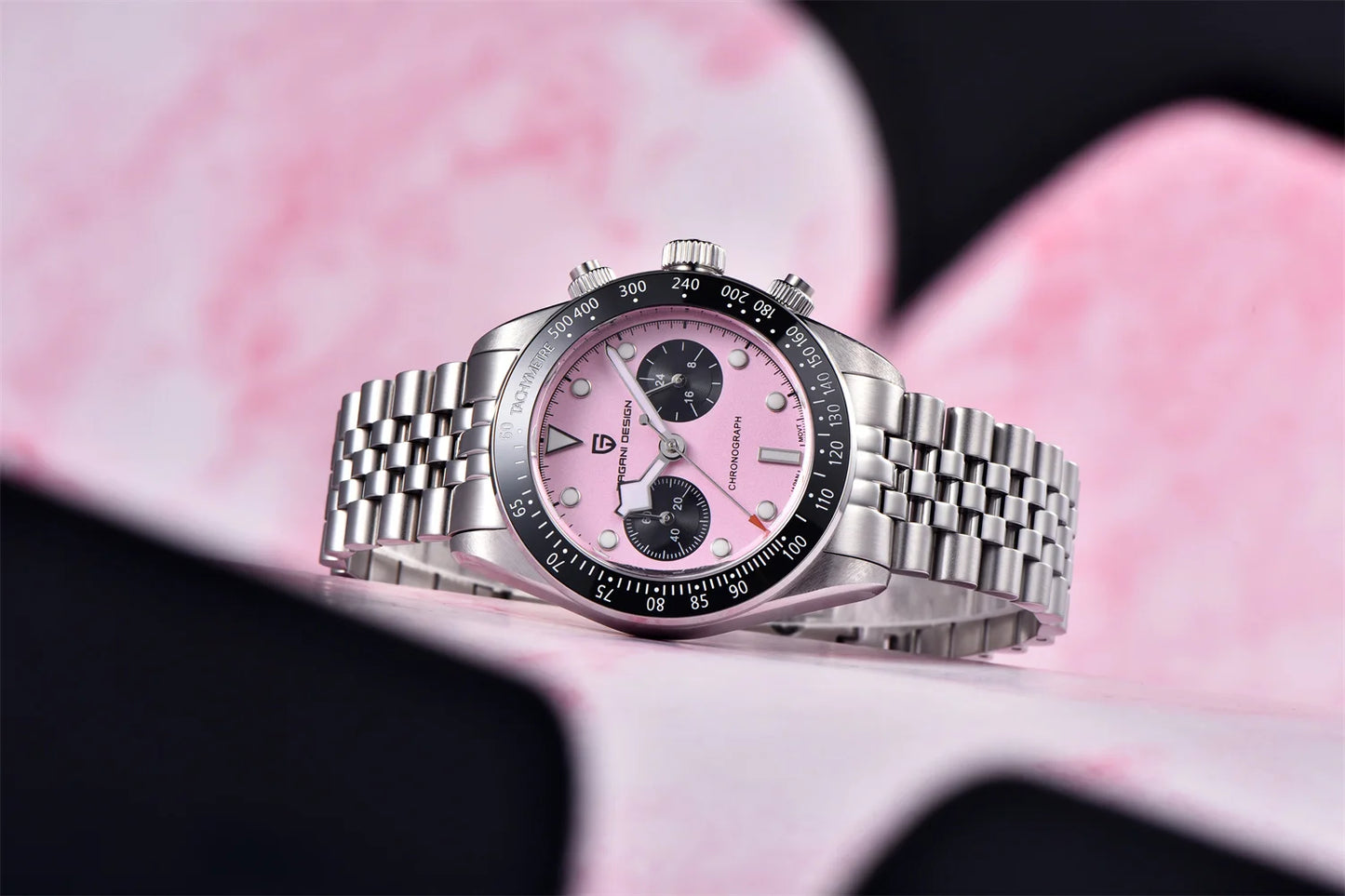 PAGANI DESIGN Men Watches 2026 New Pink BB Panda Dial Chronograph Fashion Luxury Quartz Watch For Men VK64 Movt Waterproof Watch