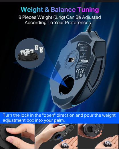 Mouse gaming cablato USB E-YOOSO X-41 Pro con retroilluminazione RGB, 12400 DPI, 11 pulsanti programmabili, mouse ergonomico per lavoro, computer, PC e laptop